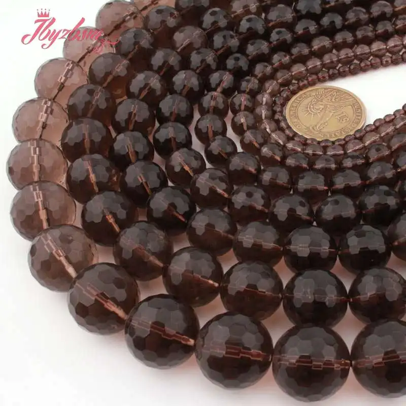 

High Quality Natural Smokys Quartz Faceted Round 6/8/10mm Natural Stone Beads For Necklace Bracelats Jewelry Making Strand 15"
