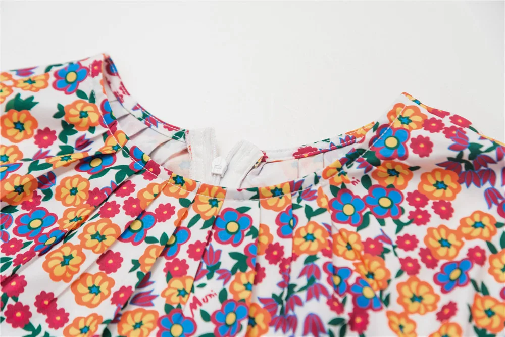 

2021 Summer Womens Foral Dresses Retro Floral Print O-Neck Short Sleeve Loose Straight Pleated Robes Female Casual Midi Dress