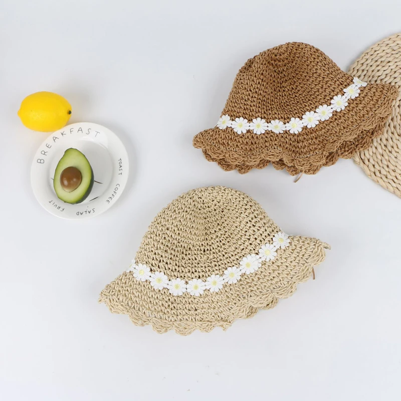 

Flofallzique 2020 Girl Hat Straw Daisy Decoration Sweet For Kids Leisure Outdoor Activities Beach Seaside