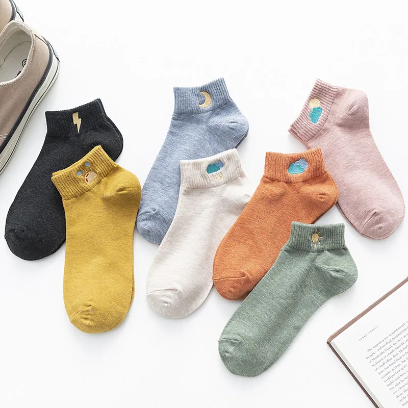 

Сезон весна-лето; Новинка; женские носки-башмачки с вышивкой; Хлопковые женские повседневные индивидуальные носки; 10 пара/лот