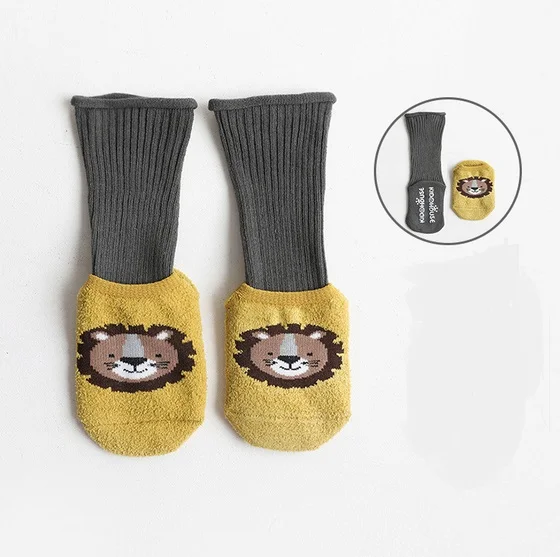 

2 Pair Unisex Baby Floor Socks Breathable Mid-calf Length Cotton Leg Warmers with Cartoon Animal Coral Fleece Anti-Slip Socks