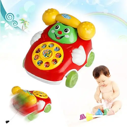 

1Pc Baby Simulation Phone Toy Kids Cute Intelligence Educational Developmental Cartoon Smile Face Toy Pull Line Phone Car Gift