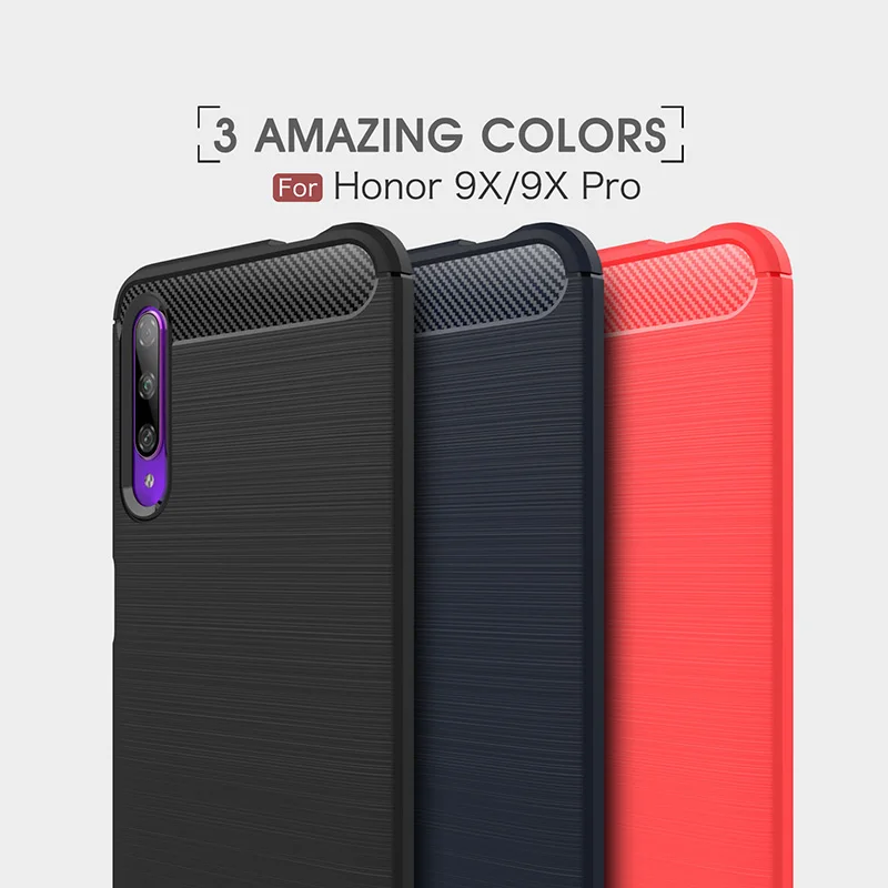 For Huawei Honor 9x Pro Case Carbon Fiber Shockproof TPU Back Cover for Phone Cases Silicone | Мобильные телефоны и