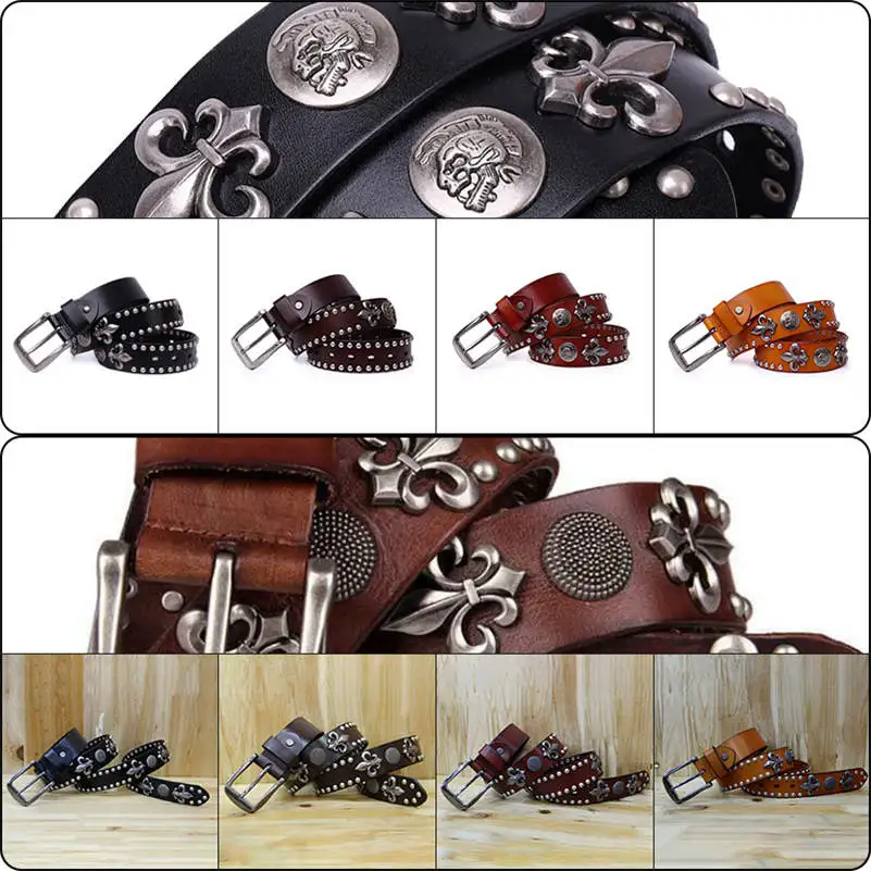 Череп шипованные заклепки из натуральной кожи ремень панк Рок мужской пряжкой