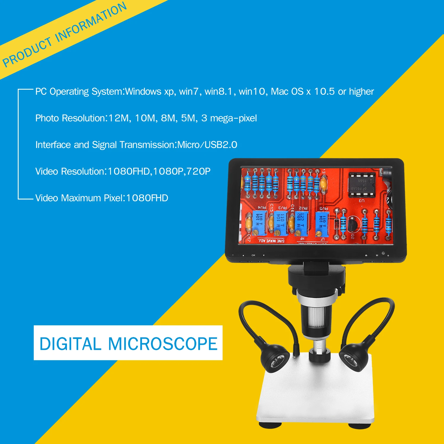 

7-inch LCD Digital Microscope 1200X Magnification Portable Rechargeable Microscope Video Camera Microscope with Remote Control