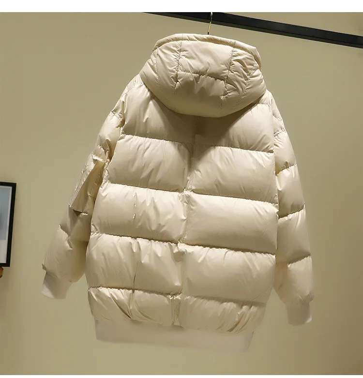 Женский свободный пуховик с капюшоном однотонная куртка большого размера на