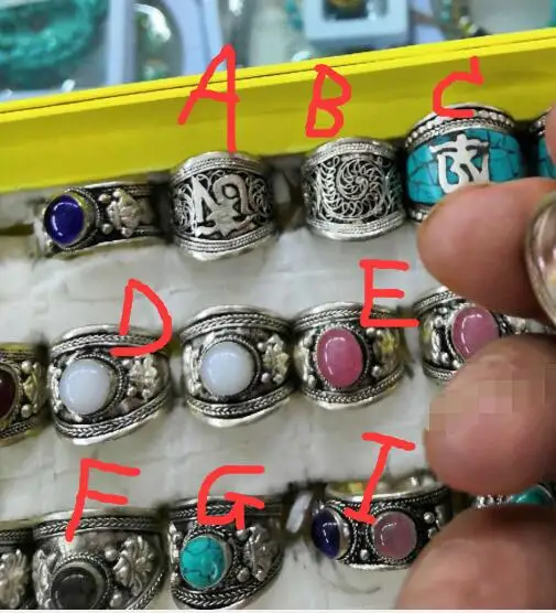 Модное кольцо из тибетского серебра серебряное бирюзовое Нефритовое белое