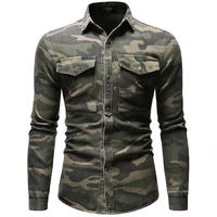 mens spring autumn army green camouflage denim shirt men casual lapel single breasted fashion long sleeve shirts tops m 3xl