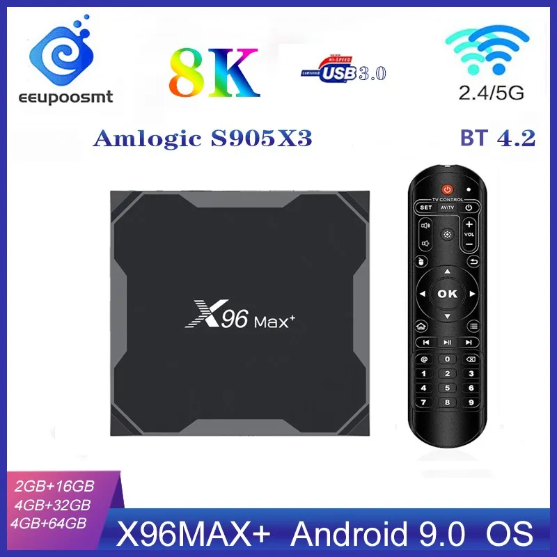 Приставка Смарт ТВ X96 max + plus Android 9 0 4 32/64 ГБ 8K 1080P Wi Fi|ТВ-приставки и медиаплееры| |