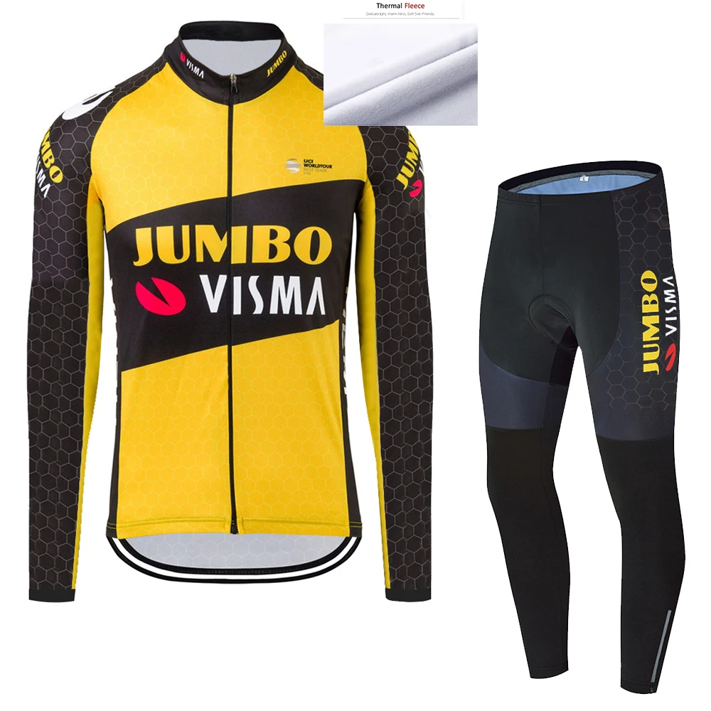 

2021 JUMBO Winter Long Sleeve Cycling Jersey Set MTB Bike Clothing Uniform Men's Thermal Fleece Bicycle Maillot Ropa Ciclismo