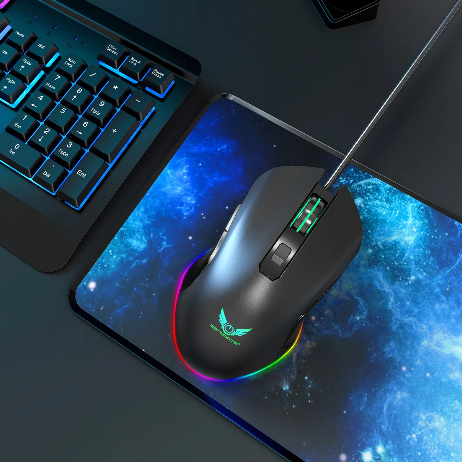 ZERODATA, новая игровая мышь G21, 6400 dpi, проводная мышь для ПК, игры, с разноцветной подсветкой RGB, Marquee, игровая мышь для ПК