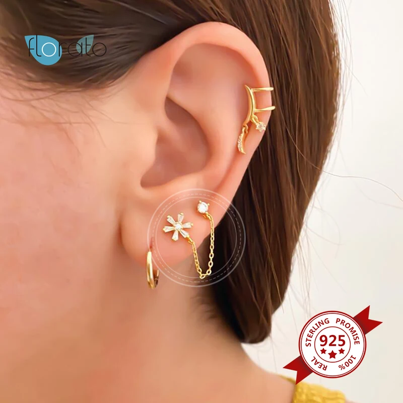 925 Silver Ear Buckle Snake Hoop Earrings for Women Punk Style Small Circle Black Zircon Prevent Allergy Earrings Girls Jewelry