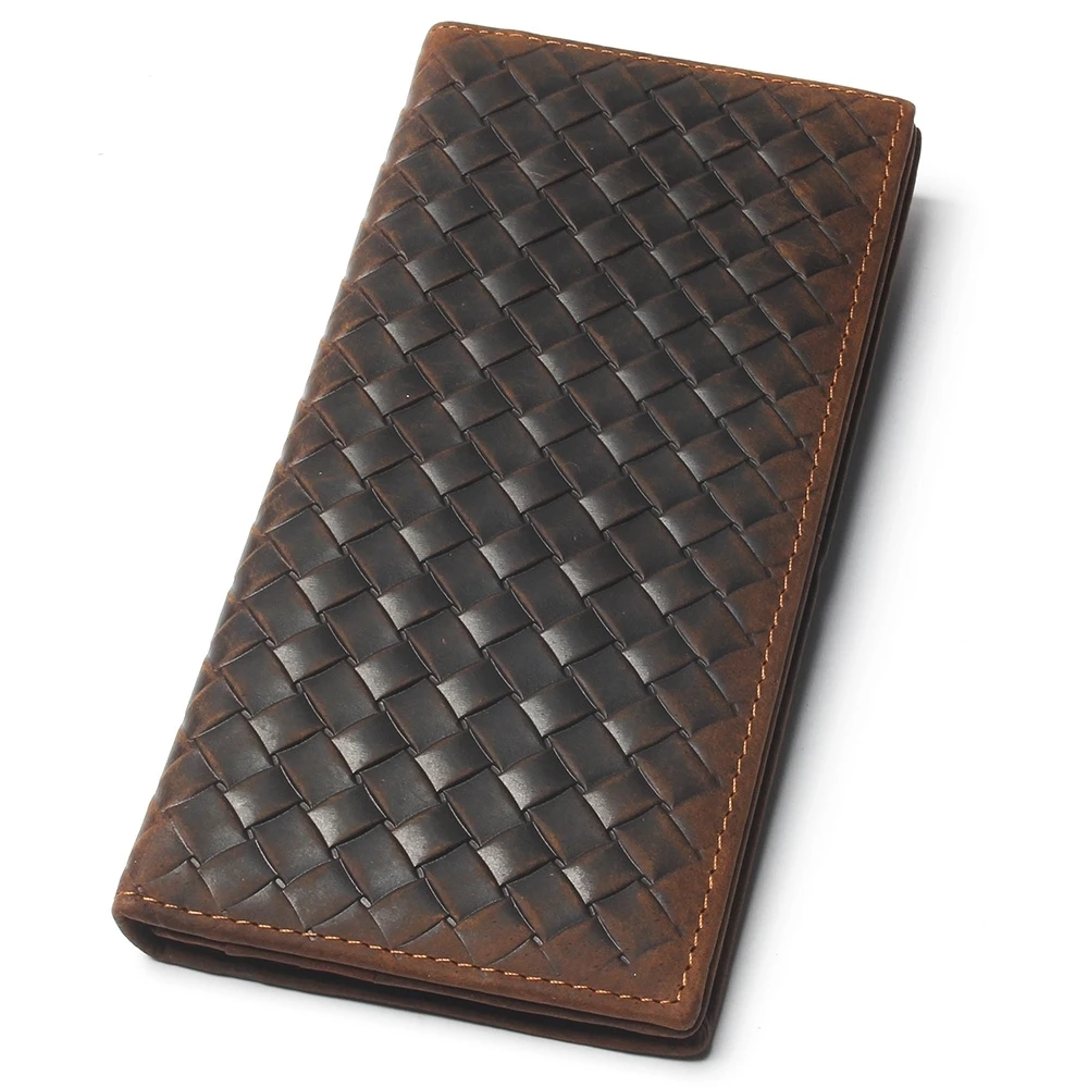 

Mens Braided Wallet Crazy Horse 100% Genuine Leather Purse Top Grade Soft Long Branded Coin For Men