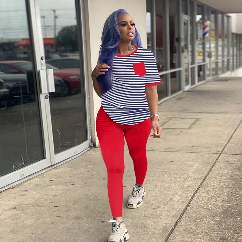 Женский спортивный костюм в полоску размера плюс летний комплект из двух