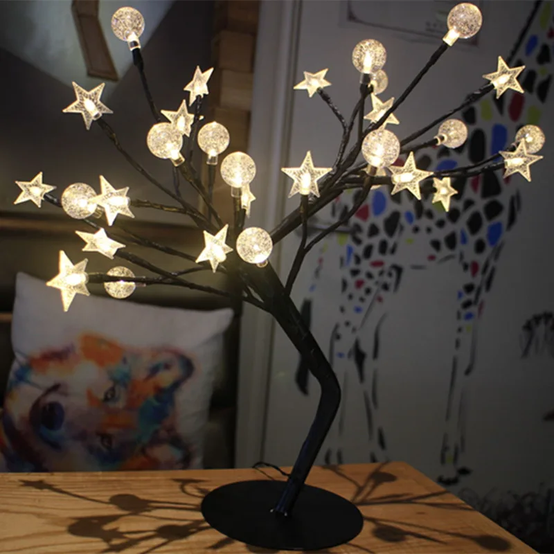 

Table Lamp Cherry Blossom Style USB Powered Tree Light Christmas Fairy Desk Lamp Bedroom Living Room Decoration Lights