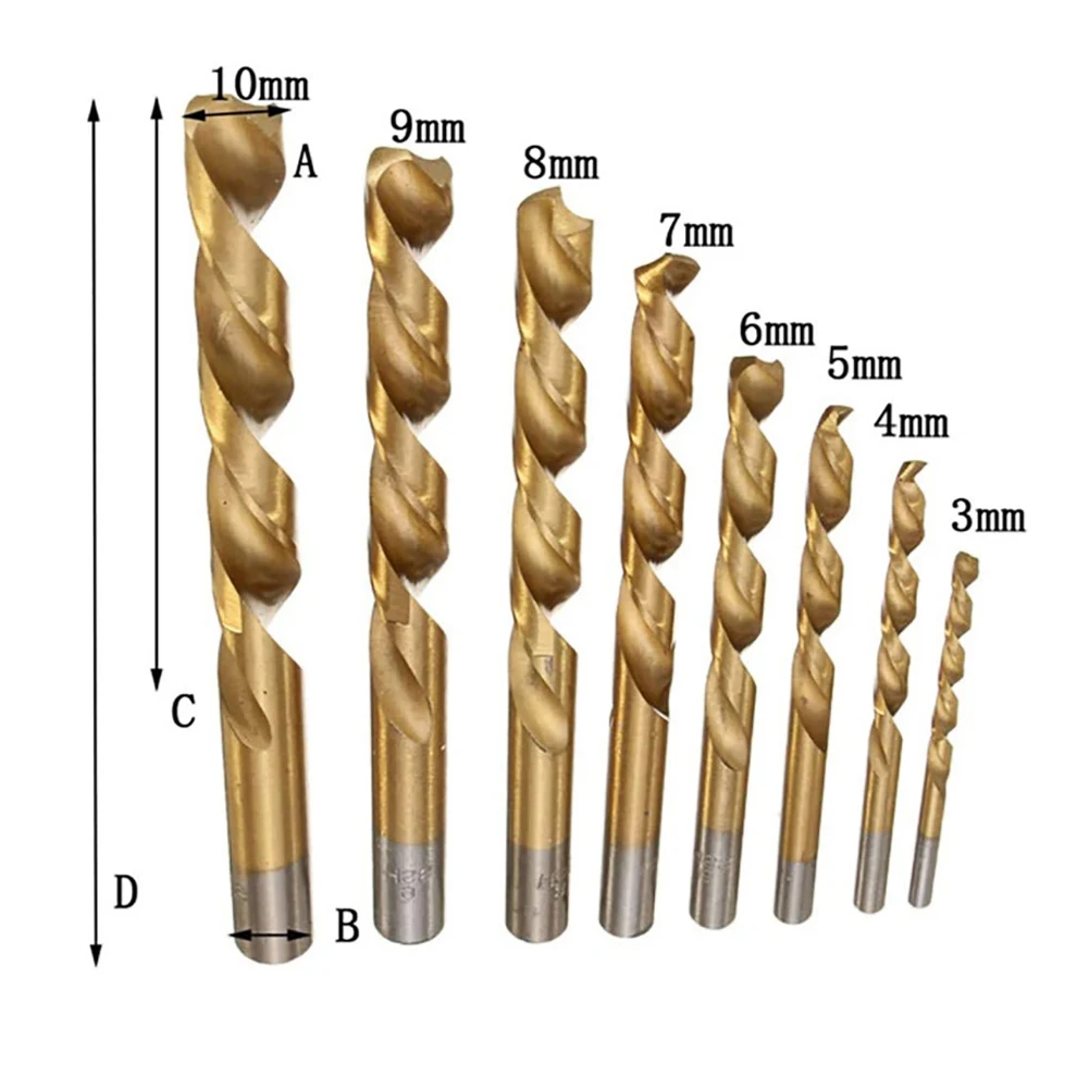 

8Pcs HSS Titanium Coated Twist Drills 3 - 10mm for DIY Home General Construction Engineering Use