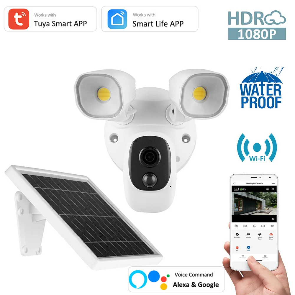 

Tuya Solar Powered 1000LM LED Floodlight FHD Camera 12000mAh Rechargeable Battery Outdoor Alexa Google Security Spotlight Camera