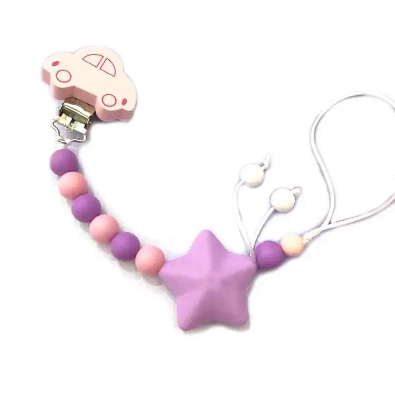 

Newborn Silicone Pacifier Chain Cartoon Car Beaded Infants Nipple Clip Anti-out Chains Baby Teether Accessories CORB