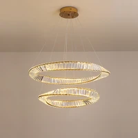 2 layer dimmable led lucky ring silver gold crystal hanging lamps pendant light lustre suspension luminaire lampen for foyer