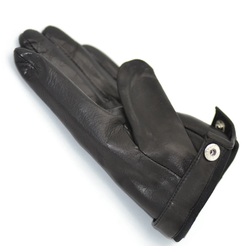 

KIMOBAA man wrist button one whole piece of sheep leather lambskin gloves black