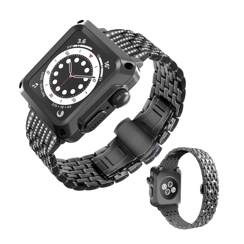 

Case for Apple Watch 6 SE 44mm Diamond Band Protective Glass Cover Film Metal Strap for iwatch Series 5 4 3 40mm 42mm 38mm Case