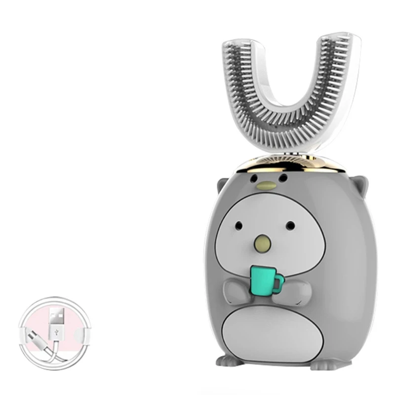 

Умная 360 градусов U-образная электрическая зубная щетка для детей силиконовая автоматическая ультразвуковая зубная щетка с мультяшным рису...