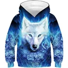 Толстовки с капюшоном для мальчиков и девочек, толстовки с 3D-принтом в виде синих роз, огненных черепов, волков и галактик