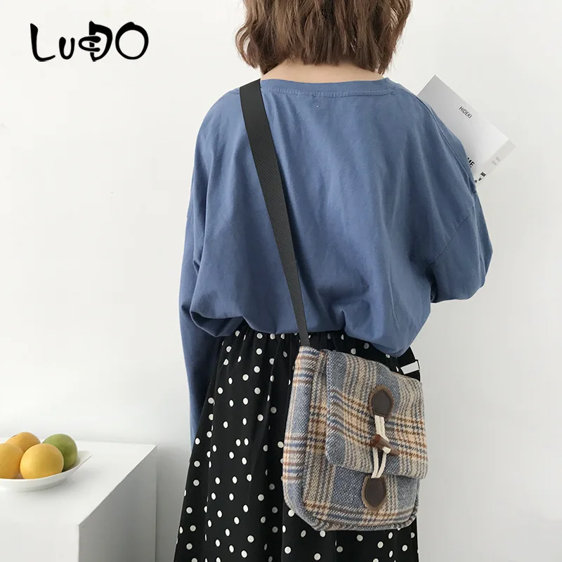 Женская маленькая шерстяная Холщовая Сумка в шотландскую клетку винтажная