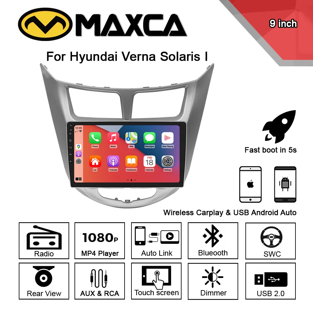 

MAXCA 9-дюймовый беспроводной Carplay Android Авторадио для Hyundai Verna Solaris I мультимедийный видеоплеер