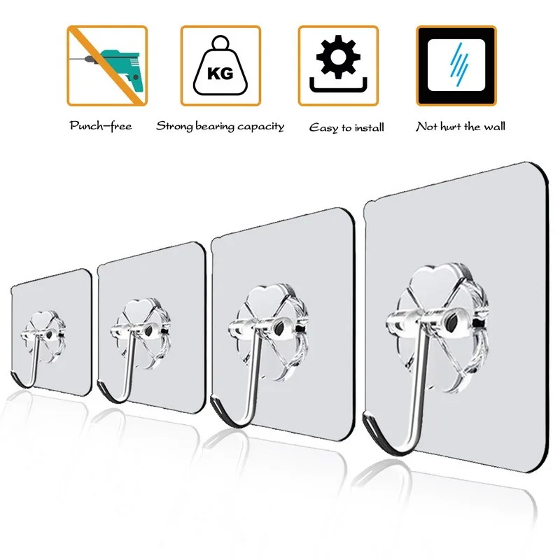 10Pcs Self-Adhesive Wall Hanging Hooks Transparent Bathroom Hanger Door Hooks With Suction Cup Towel Rack for Kitchen Bathroom