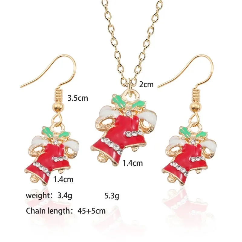 

Fashion Latest Cute Girl Personality Pendant Necklace Earrings Gold Rhinestones Christmas Jewelry Set Gift Necklace for Women