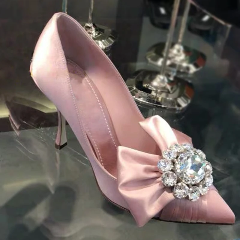 

McNabney 2022 новые женские туфли разы с бантом-бабочкой шелковые высокие каблуки с острым носком туфли-лодочки на шпильке ручной работы обувь дл...