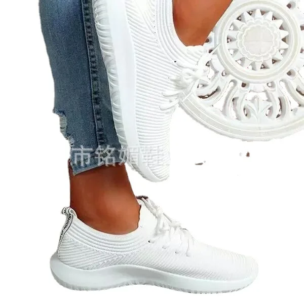 

Summer Sneakers Women Knit Shoes Lace Up Solid Color Female Sport Outdoor Breathable Mesh Casual Shoes Zapatillas Mujer