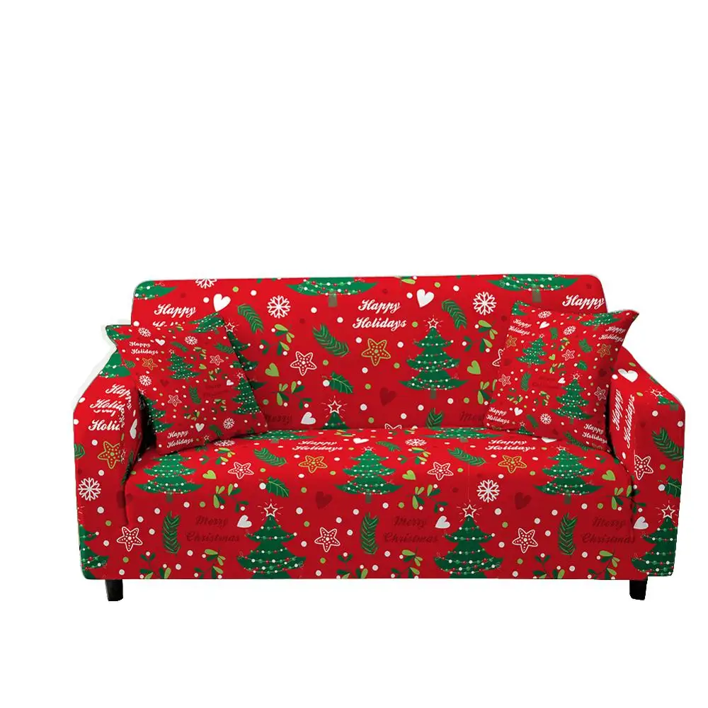 

Christmas Stretch Slipcover Elastic Sofa Cover for Living Room Santa Claus Candy Sock Patterns Sectional Couch Cover
