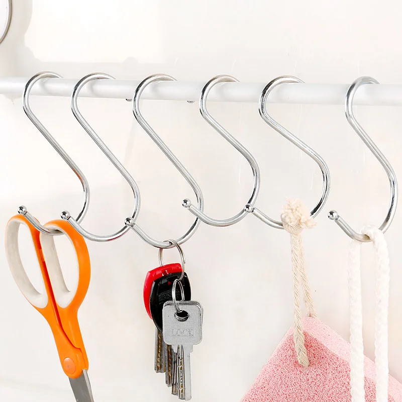 

10pcs Stainless Steel S-Shape Hook Kitchen Bedroom Multi-function Railing S Hanger Hook Clasp Holder Hooks Hanging Storage Tools