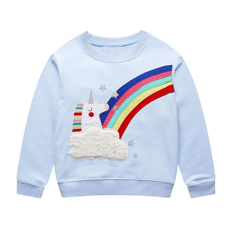 Unicorn Hoodies High Quality Baby Girl Clothes Rainbow Appliqued Girls Sweatshirts Cotton Casual Kids Long Sleeve Tops 2-7Y