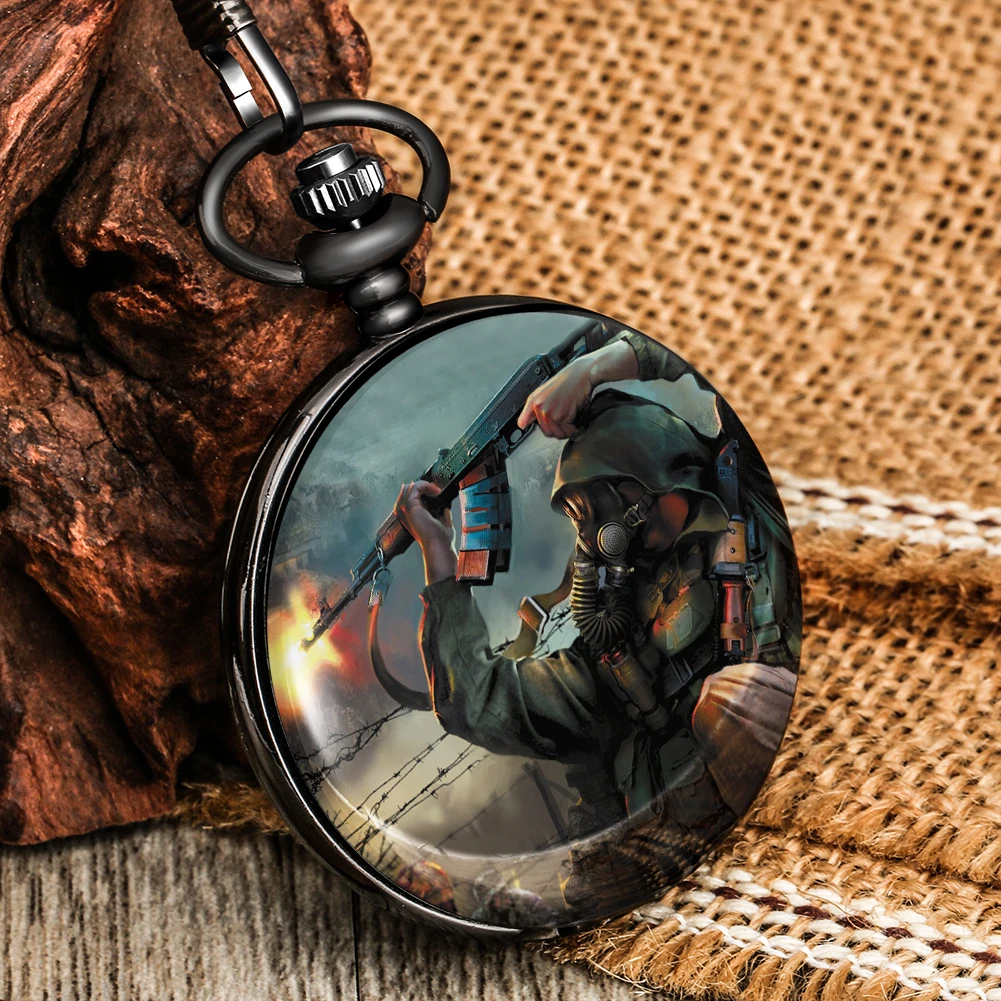 

World War II Soldiers Pattern Pocket Watch Elegant Big White Dial with Arabic Numerals Pocket Watches High-quality Pendant Watch