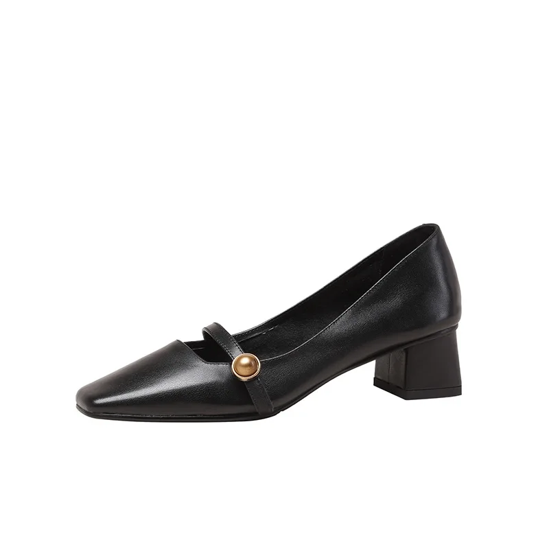 

Retro women's shoes Wear-resistant Non-slip Mary Jane shoes mid heel Square head Thick heel Single shoes Gentle high heels