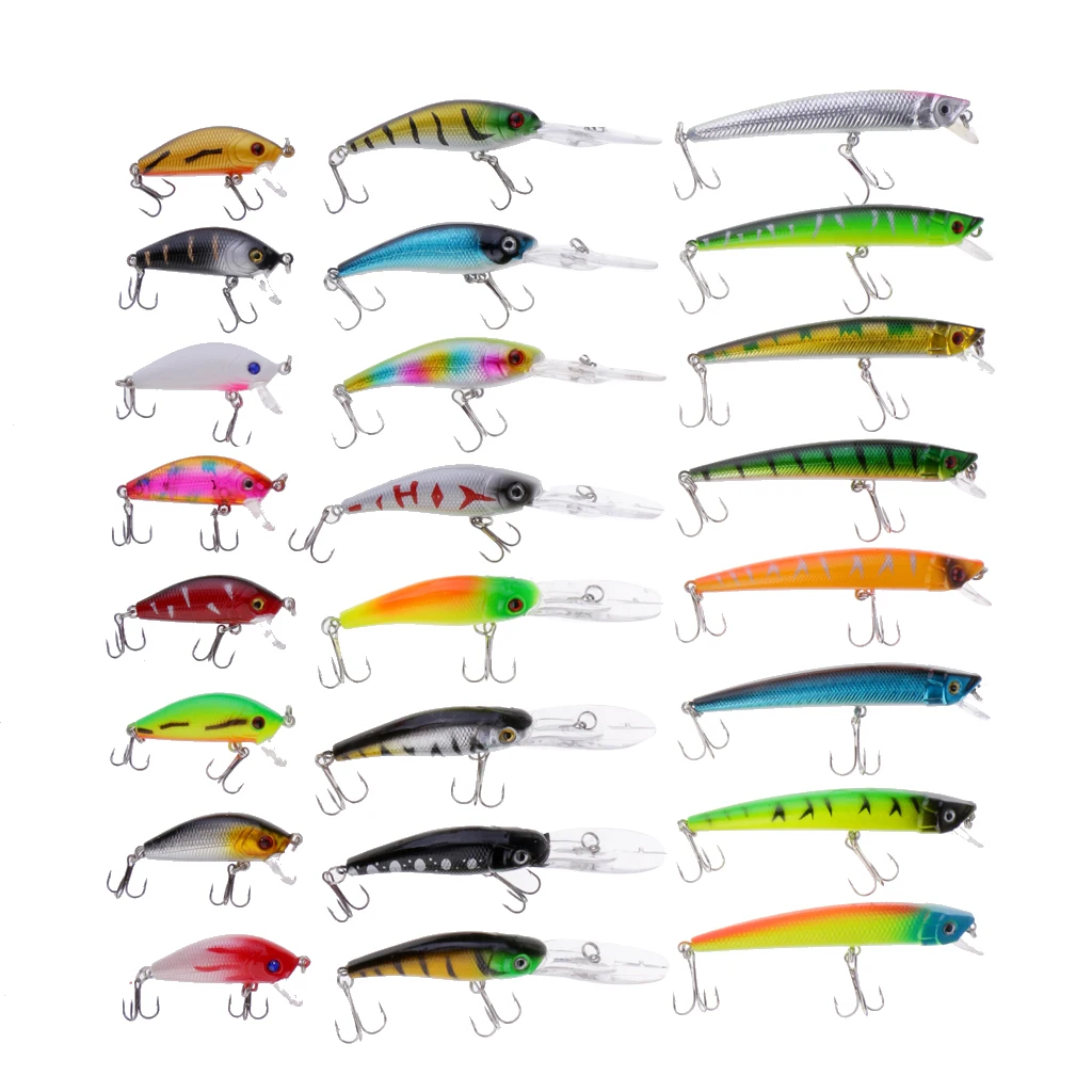 24pcs Fishing Lures Large Hard Bait Minnow with Treble Hook Life-like Swimbait 3D Eyes Popper Crankbait | Спорт и развлечения