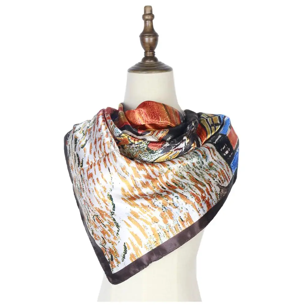 Шелковая шаль с рисунком атласный квадратный головной платок женский зимний