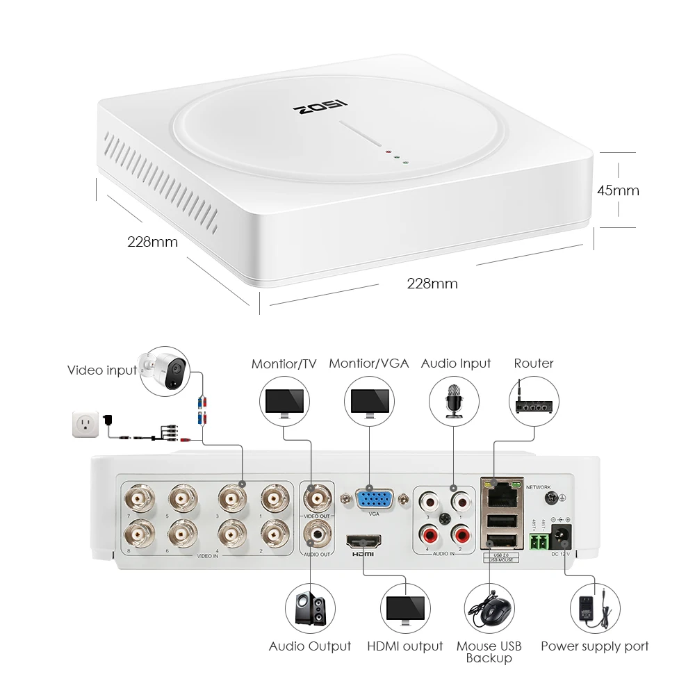 Система домашнего видеонаблюдения ZOSI H.265 5 Мп 8 каналов DVR с HDD и (4) x МП PIR комплект
