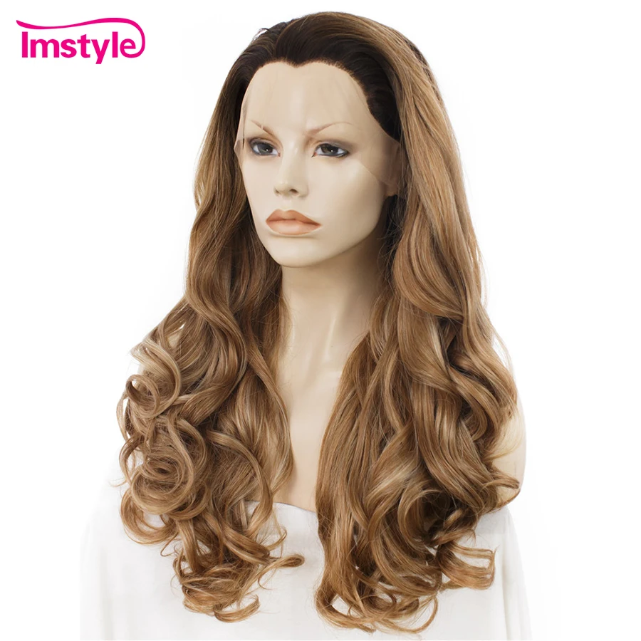 Imstyle черный Омбре коричневый парик синтетический фронта шнурка натуральные
