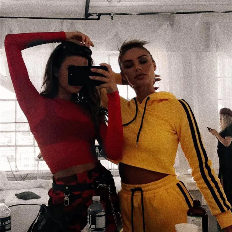 

Yellow Striped 2021 New Design Fashion Hot Sale Suit Set Women Tracksuit Two-piece Style Outfit Sweatshirt Sport Wear