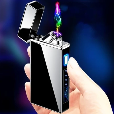 Двойная электрическая зажигалка с зарядкой от USB портативная ветрозащитная