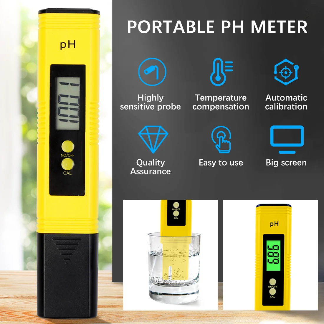 

PH Meter 0.01 PH High Precision Water Quality Tester with 0-14 PH Measurement Range, Suitable for Aquarium, Swimming Pool