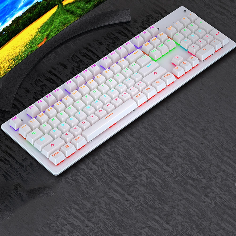 

Механическая игровая клавиатура 104 клавиши USB RGB синяя игровая клавиатура с переключателем компактная Портативная Домашняя дизайнерская иг...