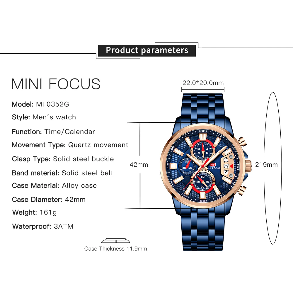 Модные мужские часы MINI FOCUS из нержавеющей стали роскошные брендовые кварцевые