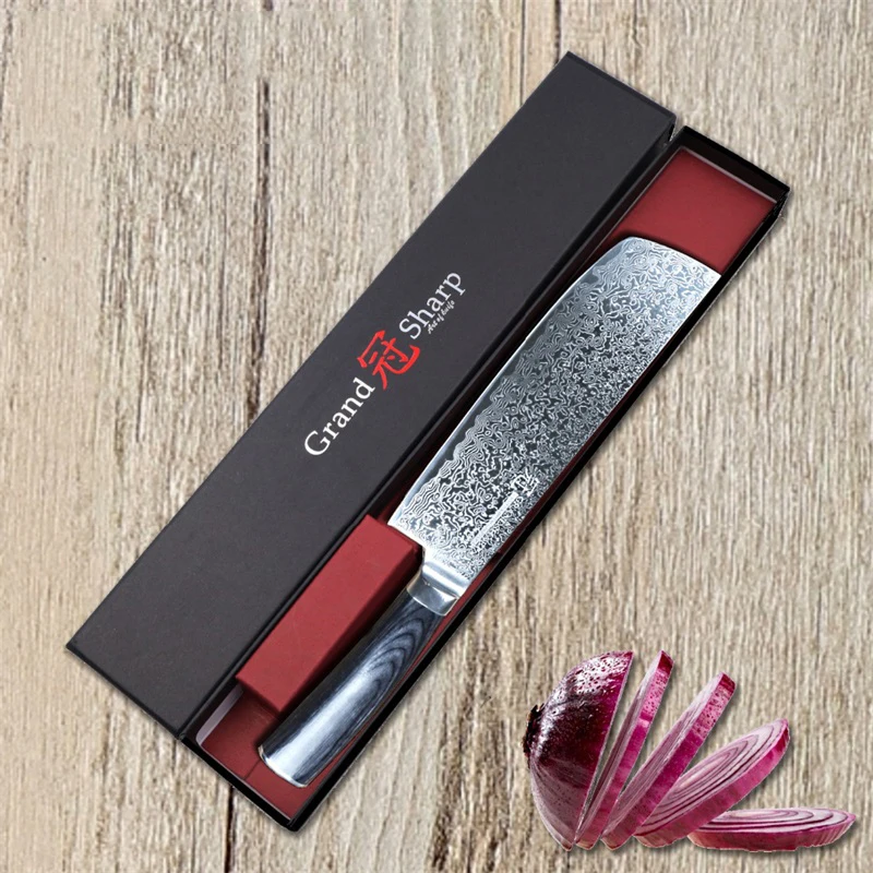 7 дюймовый ножи накири GRANDSHARP дамасский японский инструмент из нержавеющей стали