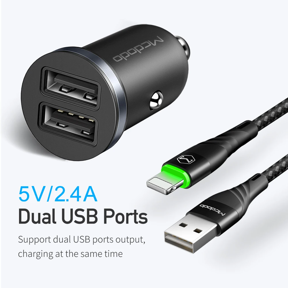 Автомобильное зарядное устройство Mcdodo 12 Вт с двумя USB портами мини для телефона