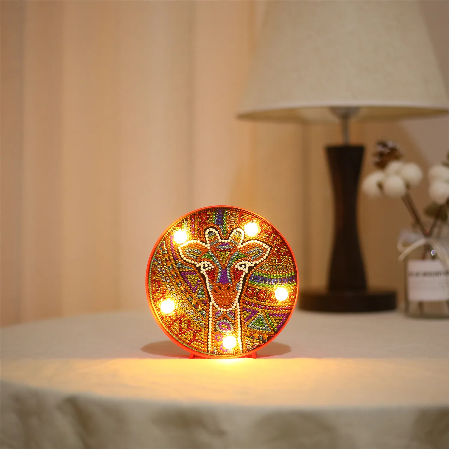 ZXD009 Christmas Hot Sale Round Circle Animal Mandala Landscape Diy Diamond Painting Led Light Lamp On The Table Round Shinny Beads - Цвет: ZXD009